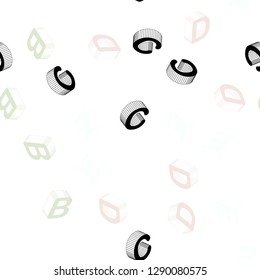 Light Pink, Green vector seamless layout with 3D latin alphabet. Shining colorful 3D illustration with isolated letters. Design for textile, fabric, wallpapers.