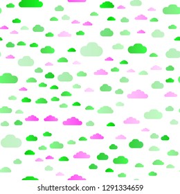 Light Pink, Green vector seamless cover with clouds. Beautiful illustration with colorful sky, clouds. Pattern for design of fabric, wallpapers.