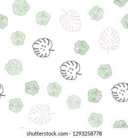 Light Pink, Green vector seamless natural pattern with flowers, leaves. Brand new colored illustration with leaves and flowers. Design for wallpaper, fabric makers.