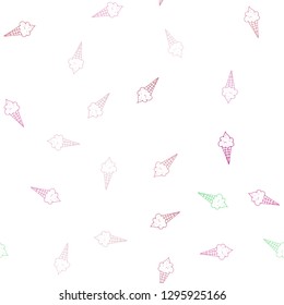 Light Pink, Green vector seamless layout with ice-cream set. Beautiful colorful illustration with ice-cream cones. Pattern for menu of cafes and restaurants.