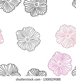 Light Pink, Green vector seamless natural background with flowers. Doodle illustration of flowers in Origami style. Pattern for trendy fabric, wallpapers.