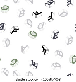 Light Pink, Green vector seamless background with 3D signs of alphabet. Shining colorful 3D illustration with isolated letters. Texture for window blinds, curtains.