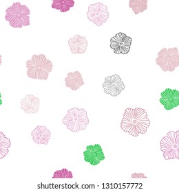 Light Pink, Green vector seamless elegant wallpaper with flowers. Brand new colored illustration with flowers. Template for business cards, websites.