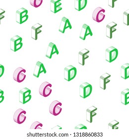 Light Pink, Green vector seamless backdrop with 3D english symbols. Modern geometrical illustration with 3D ABC english symbols. Design for wallpaper, fabric makers.