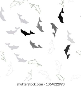 Light Pink, Green vector seamless background with dolphins. Isolated sea dolphins on white background. Template for natural magazines.