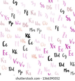Light Pink, Green vector seamless pattern with ABC symbols. Colored alphabet signs with gradient on white background. Template for business cards, websites.