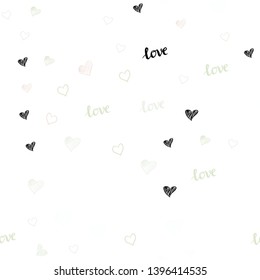 Light Pink, Green vector seamless backdrop with phrase LOVE YOU, hearts. Colorful illustration with quote LOVE YOU, hearts. Design for textile, fabric, wallpapers.
