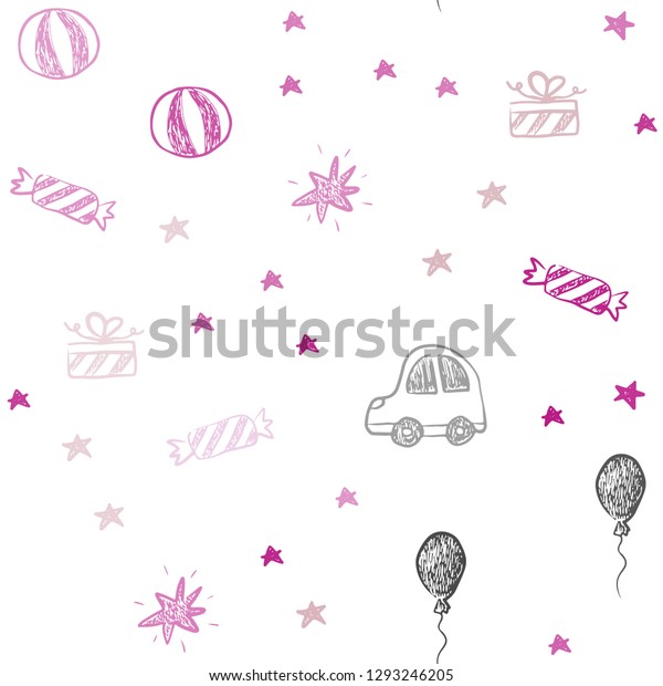 Light Pink, Green vector seamless pattern\
in christmas style. Design in xmas style with a toy car, baloon,\
candy, star, ball. Pattern for new year\
ads.