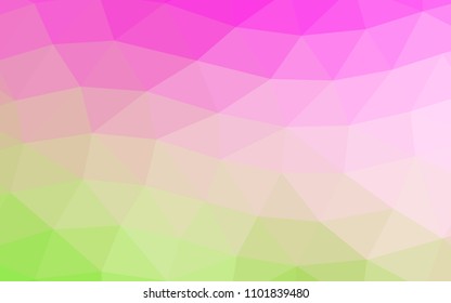 Light Pink, Green vector shining hexagonal shining triangular. Shining illustration, which consist of triangles. Brand new style for your business design.