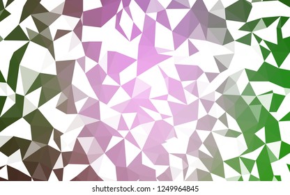 Light Pink, Green vector shining triangular backdrop. Triangular geometric sample with gradient.  A completely new design for your leaflet.
