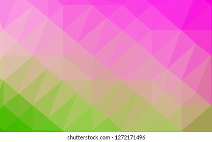 Light Pink, Green vector shining triangular background. Colorful abstract illustration with gradient. Completely new design for your business.