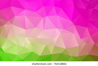 Light Pink, Green vector shining triangular background. Modern geometrical abstract illustration with gradient. The best triangular design for your business.