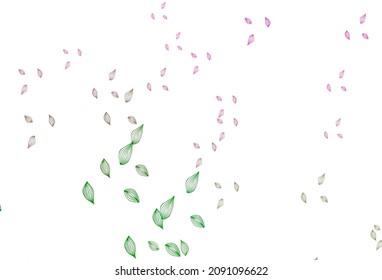 Fondo de dibujo vectorial verde, rosa claro. Patrón con hojas coloreadas degradadas en estilo natural. Nueva plantilla para tu libro de marcas.