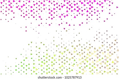 Light Pink, Green vector of small triangles on white background. Illustration of abstract texture of triangles. Pattern design for banner, poster, cover.