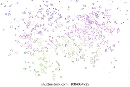 Light Pink, Green vector of small triangles on white background. Illustration of abstract texture of triangles. Pattern design for banner, poster, cover.