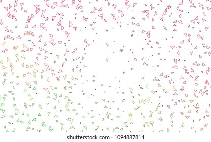 Light Pink, Green vector of small triangles on white background. Illustration of abstract texture of triangles. Pattern design for banner, poster, cover.