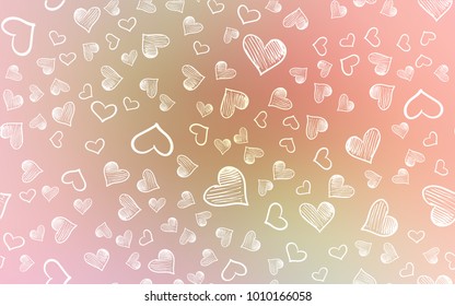 Light Pink, Green vector template with doodle hearts. Beautiful colored illustration with hearts in celebration style. Pattern for carnival, festival romantic leaflets.