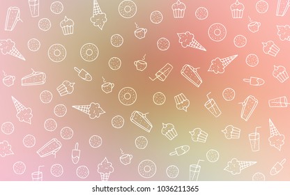 Light Pink, Green vector template with sweet snacks. Decorative shining illustration with sweets on abstract template. Template of children's food in cafe.