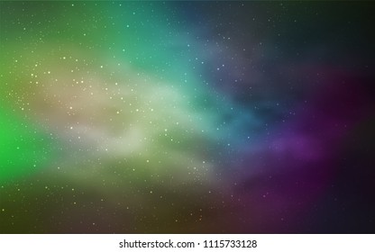 Light Pink, Green vector template with space stars. Space stars on blurred abstract background with gradient. Template for cosmic backgrounds.