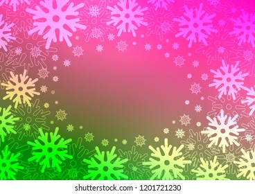 Light Pink, Green vector template with ice snowflakes. Modern geometrical abstract illustration with crystals of ice. The template can be used as a new year background.