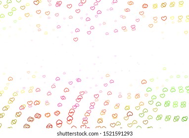 Light Pink, Green vector template with doodle hearts. Glitter abstract illustration with colorful hearts in romantic style. Design for ad, poster, banner of Valentine Day.