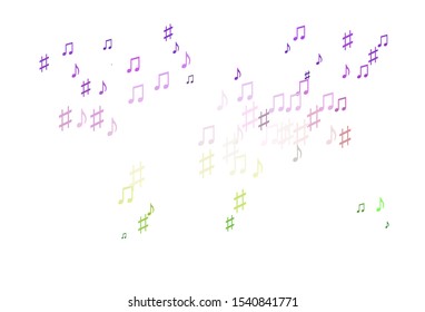 Light Pink, Green vector template with musical symbols. Isolated colorful music keys on abstract background. Pattern for school ad, booklets.