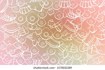Light Pink, Green vector template with sweet snacks. Decorative shining illustration with sweets on abstract template. Template of children's food in cafe.