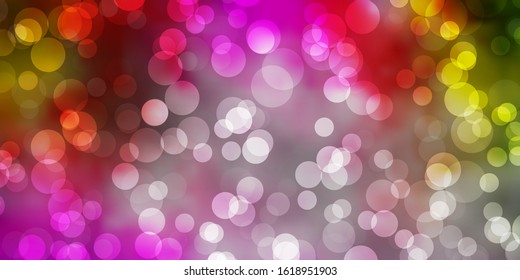 Light Pink, Green vector template with circles. Colorful illustration with gradient dots in nature style. Pattern for booklets, leaflets.