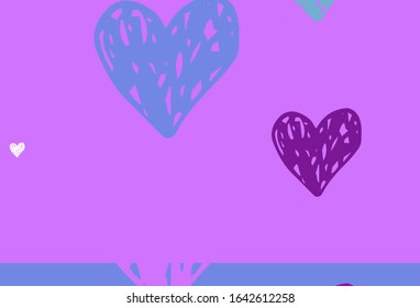 Light Pink, Green vector template with doodle hearts. Shining illustration with hearts on abstract template. Pattern for carnival, festival romantic leaflets.