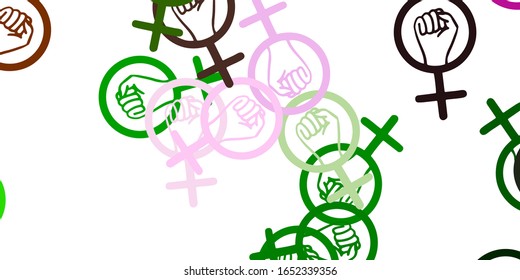 Light Pink, Green vector template with businesswoman signs. Illustration with signs of women's strength and power. Background for International Women’s Day.