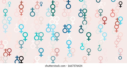 Light Pink, Green vector template with woman signs. Abstract illustration with a depiction of women's power. Background for International Women’s Day.