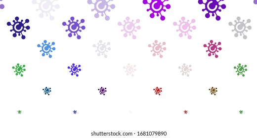 Plantilla vectorial verde rosa claro con signos de gripe. Coloridos símbolos de enfermedades degradadas en un estilo simple y abstracto. Diseño para la advertencia de riesgos biológicos.