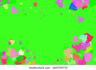 Light Pink, Green vector template with doodle hearts. Smart illustration with gradient hearts in valentine style. Pattern for marriage gifts, congratulations.
