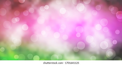 Light Pink, Green vector template with circles. Colorful illustration with gradient dots in nature style. Pattern for booklets, leaflets.
