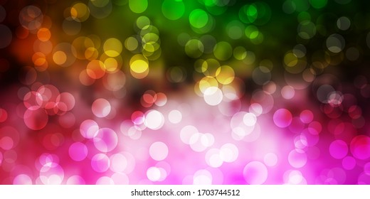 Light Pink, Green vector template with circles. Glitter abstract illustration with colorful drops. Pattern for business ads.