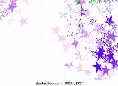 Light Pink, Green vector template with sky stars. Shining colored illustration with stars. Template for cosmic backgrounds.