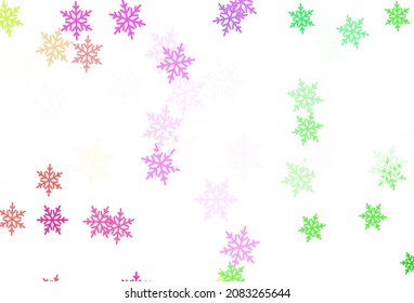 Hellrosa, grüne Vektorvorlage mit Eisschneeflocken, Sternen. Moderne geometrische abstrakte Illustration mit Schneeflocken. Design für Neujahrswerbung, Broschüren.