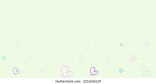 Planilla vectorial verde rosa claro con corazones de garabato. Ilustración con signos de fuerza y poder de las mujeres. Antecedentes del Día Internacional de la Mujer.