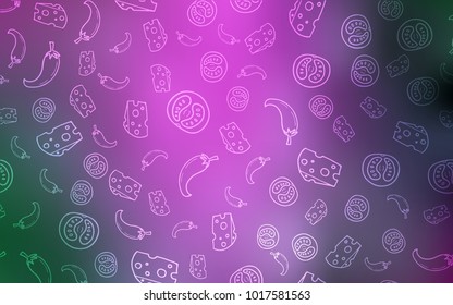 Light Pink, Green vector texture with delicious snacks. Decorative shining illustration with food on abstract template. Template for meal cooking in kitchen.