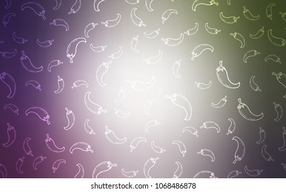 Light Pink, Green vector texture with hot peppers. Blurred decorative design of peppers in doodle style. Design for ad, poster, banner of cafes or restaurants.