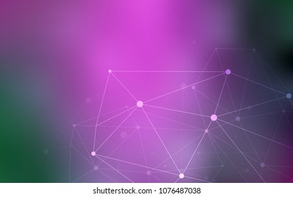 Light Pink, Green vector texture with disks, lines. Glitter abstract illustration with connection of triangle structure. Beautiful design for your business advert.