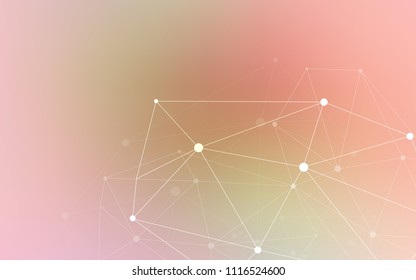 Light Pink, Green vector texture with disks, lines. Glitter abstract illustration with connection of triangle structure. Pattern can be used for futuristic ad, booklets.