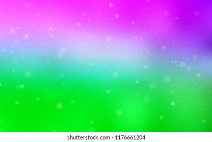 Light Pink, Green vector texture with colored snowflakes. Blurred decorative design in xmas style with snow. New year design for your ad, poster, banner.