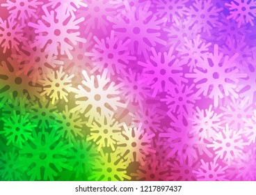Light Pink, Green vector texture with colored snowflakes. Decorative shining illustration with snow on abstract template. New year design for your business advert.