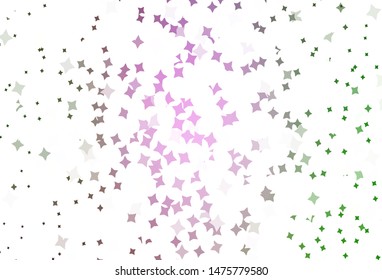 Light Pink, Green vector texture with beautiful stars. Glitter abstract illustration with colored stars. Template for cosmic backgrounds.