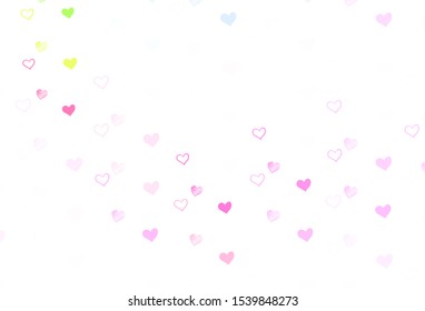 Light Pink, Green vector texture with lovely hearts. Blurred decorative design in doodle style with hearts. Pattern for marriage gifts, congratulations.