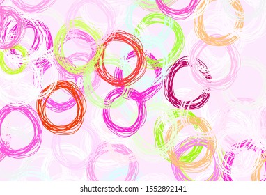 Light Pink, Green vector texture with disks. Blurred decorative design in abstract style with bubbles. Pattern for futuristic ad, booklets.