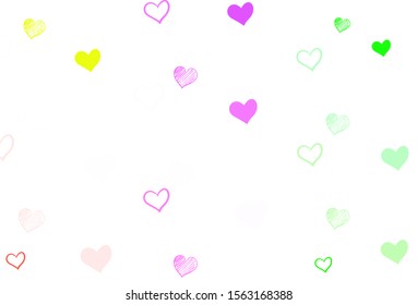 Light Pink, Green vector texture with lovely hearts. Blurred decorative design in doodle style with hearts. Pattern for carnival, festival romantic leaflets.