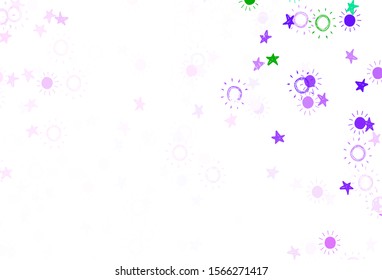 Light Pink, Green vector texture with small stars, suns. Shining illustration with stars, suns on abstract template. Pattern for astronomy websites.