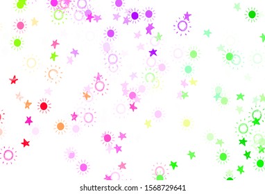 Light Pink, Green vector texture with small stars, suns. Glitter abstract illustration with colored stars, suns. Pattern for futuristic ad, booklets.